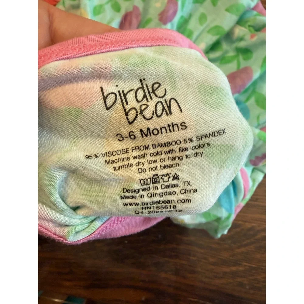 Birdie Bean Tutu Bodysuit Baby Girls 3-6 Months Green Floral Bamboo Ruffle Dress